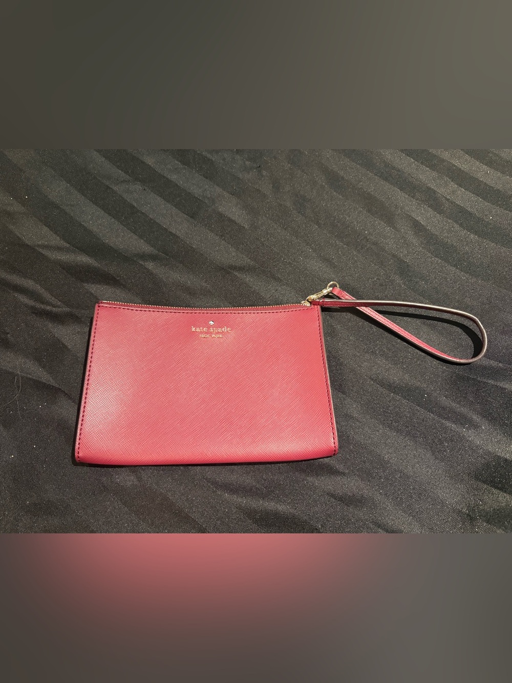 kate spade Raspberry Pink Saffiano Leather Wristlet with Gold Logo
